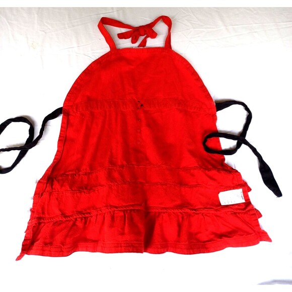 Pier 1 Christmas Red Apron Santa Claus Cookie Baking Gold Tone Accents - Picture 13 of 16